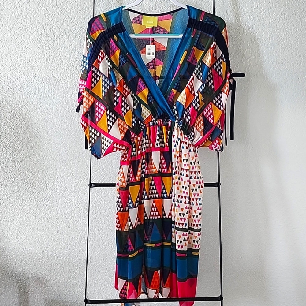 Anthropologie NWT Maeve Multicolor Geo-Printed Sheer Dress Size 6 - Picture 3 of 8